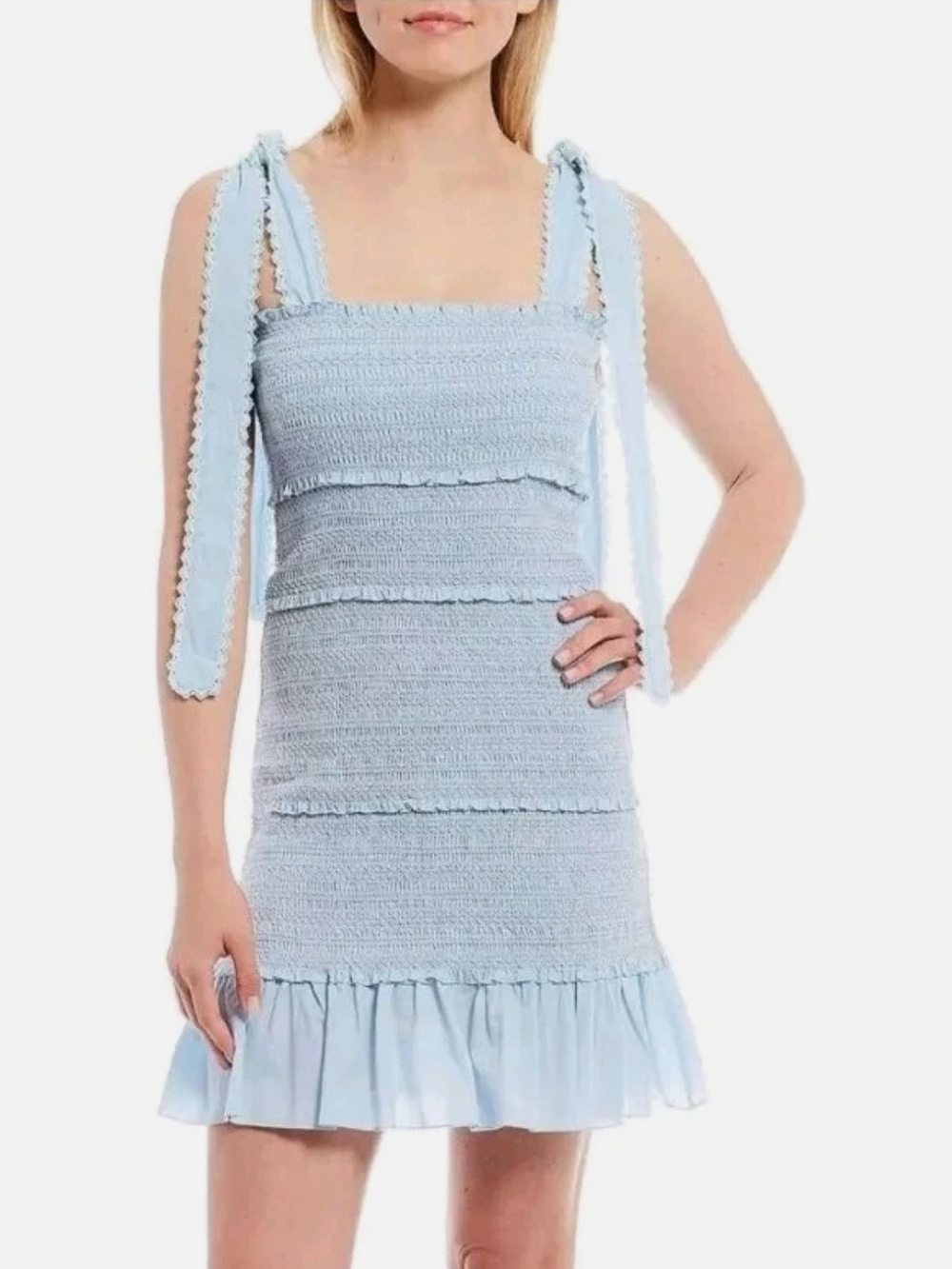 Chelsea & Violet Pale Blue Smocked Mini Dress